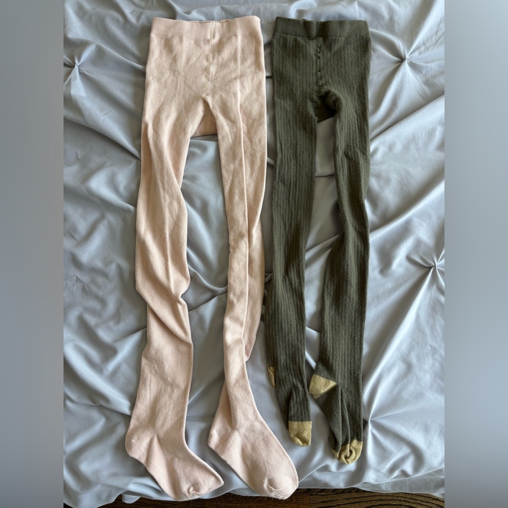 H&M Kids Tights Set of 2 Pink and Olive Green Size 10